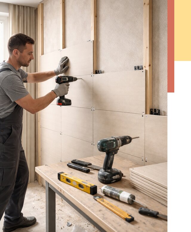 Монтаж МДФ панелей на стены в Вологде от 1284 руб. под ключ | ОТДЕЛОЧНИК-Вгд