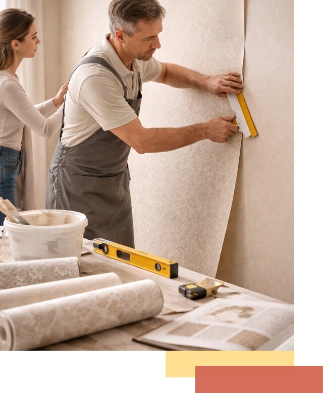 Поклейка обоев с подбором рисунка в Вологде