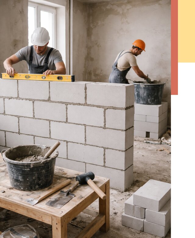 Кладка перегородок из газобетона в Вологде от 3287 руб. под ключ | ОТДЕЛОЧНИК-Вгд