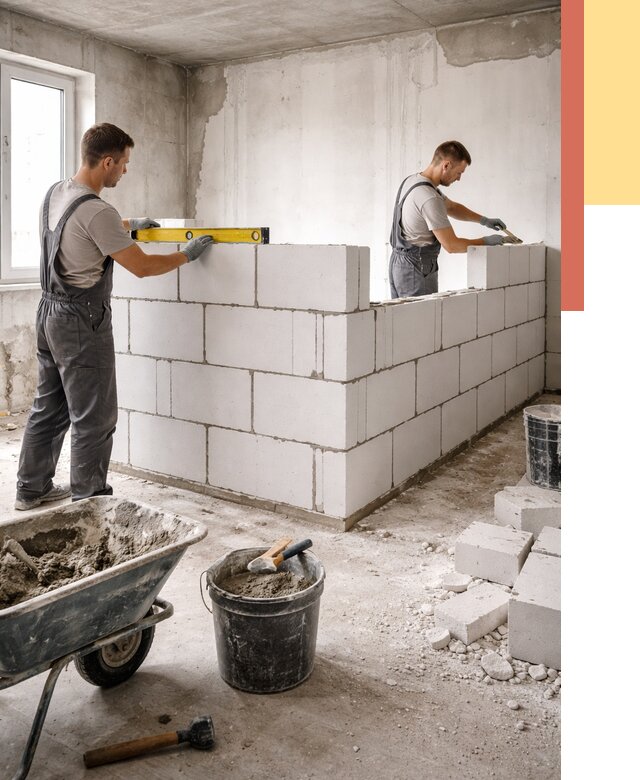 Кладка перегородок из ПГП в Вологде от 2568 руб./м2 — монтаж и возведение под ключ | ОТДЕЛОЧНИК-Вгд