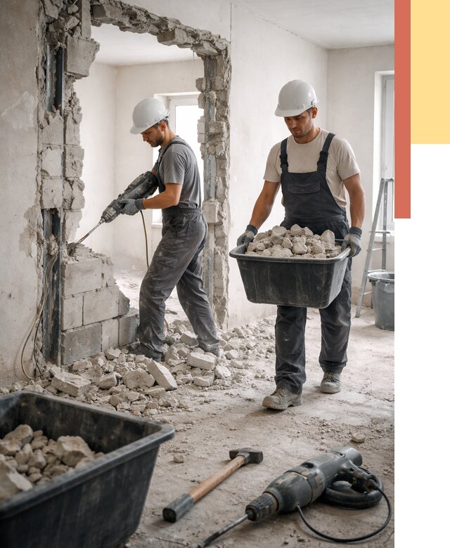 Демонтаж блоковых перегородок в Вологде от 3852 руб. — быстро и недорого | ОТДЕЛОЧНИК-Вгд