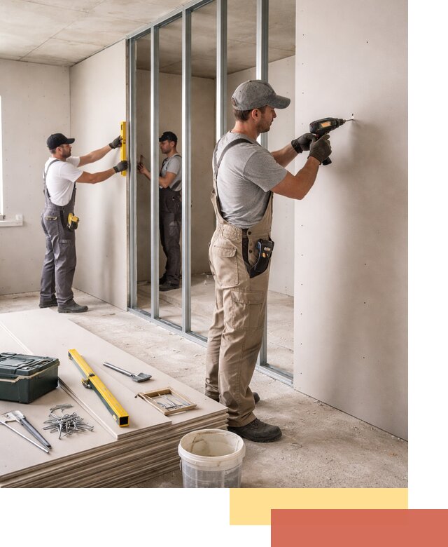 Однослойная перегородка из гипсокартона в Вологде под ключ, монтаж и отделка