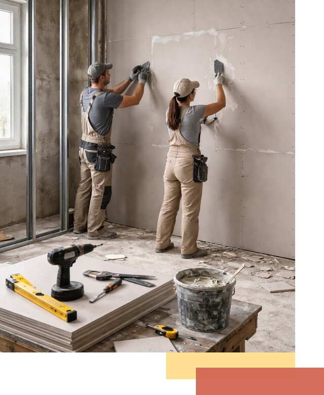 Монтаж двухслойной перегородки из гипсокартона в Вологде