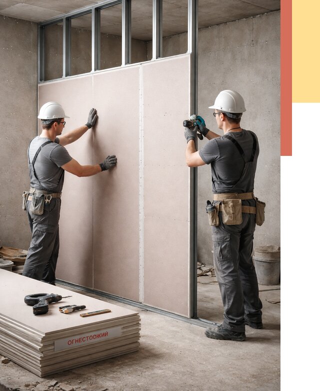 Перегородка из огнестойкого гипсокартона в Вологде от 1900 руб. под ключ | ОТДЕЛОЧНИК-Вгд
