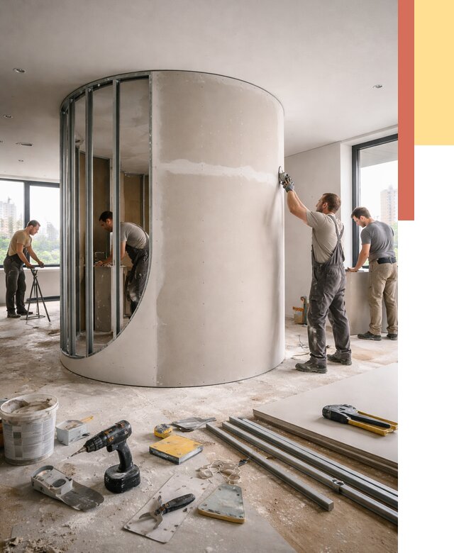 Радиусная перегородка из гипсокартона в Вологде от 2979 руб. под ключ | ОТДЕЛОЧНИК-Вгд