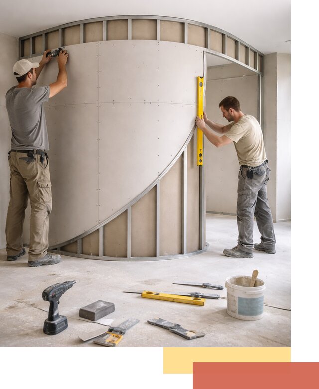 Радиусная перегородка из гипсокартона в Вологде под ключ