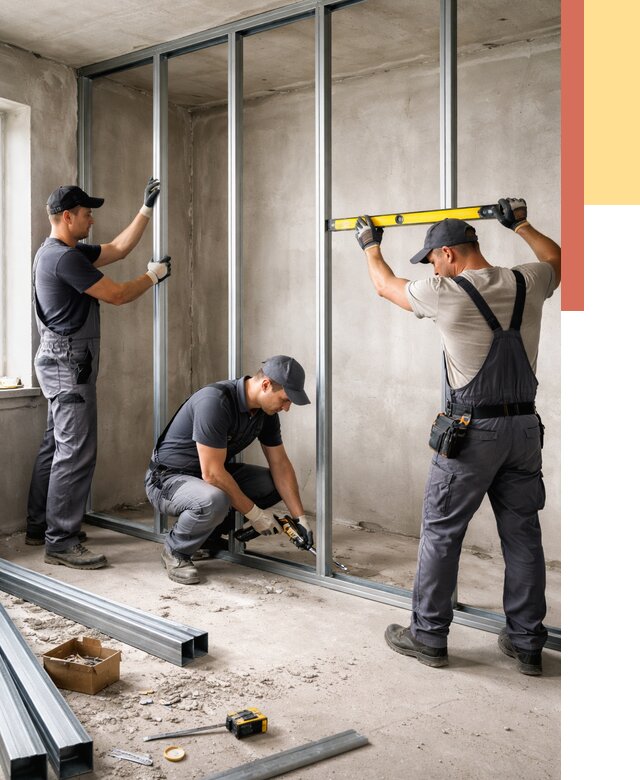 Монтаж каркаса перегородки из профиля в Вологде от 770 руб. | ОТДЕЛОЧНИК-Вгд