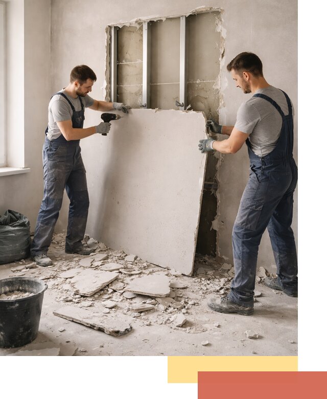 Демонтаж перегородки из гипсокартона в Вологде быстрый и аккуратный