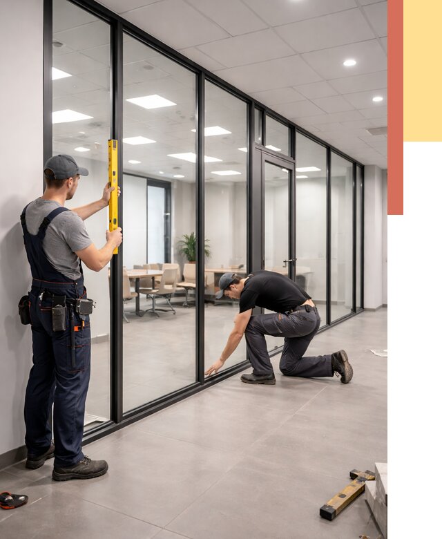 Каркасные стеклянные перегородки в Вологде под ключ от 9450 руб. | ОТДЕЛОЧНИК-Вгд