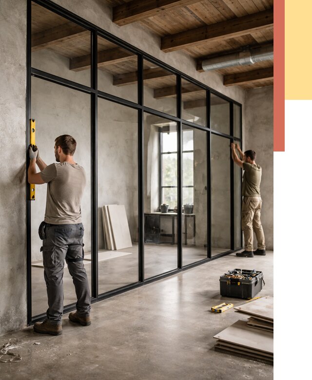 Стеклянные перегородки лофт в Вологде от 10786 руб. под ключ | ОТДЕЛОЧНИК-Вгд