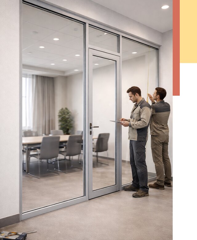 Установка и монтаж алюминиевых перегородок со стеклом в Вологде от 8423 руб. | ОТДЕЛОЧНИК-Вгд