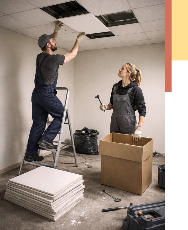 Демонтаж потолочной плитки в Вологде от 4622 руб. быстро и недорого | ОТДЕЛОЧНИК-Вгд