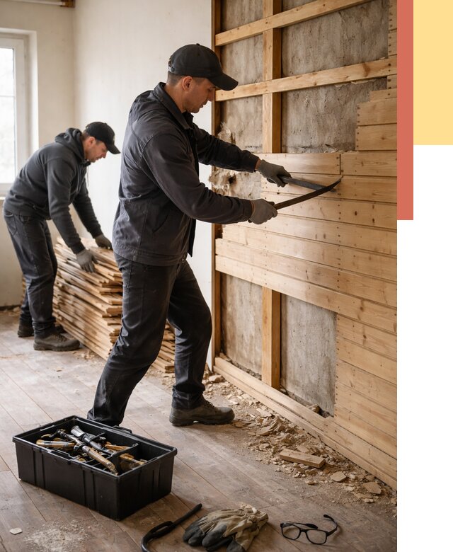 Демонтаж вагонки в Вологде от 3903 руб/м2 — быстро и недорого | ОТДЕЛОЧНИК-Вгд