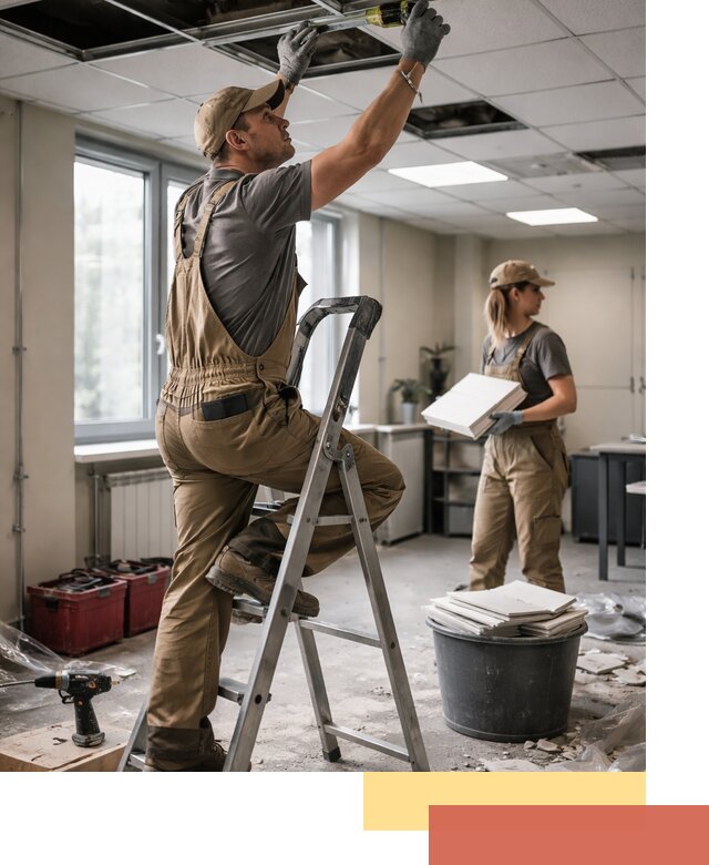 Ремонт потолка Армстронг и замена плит в Вологде