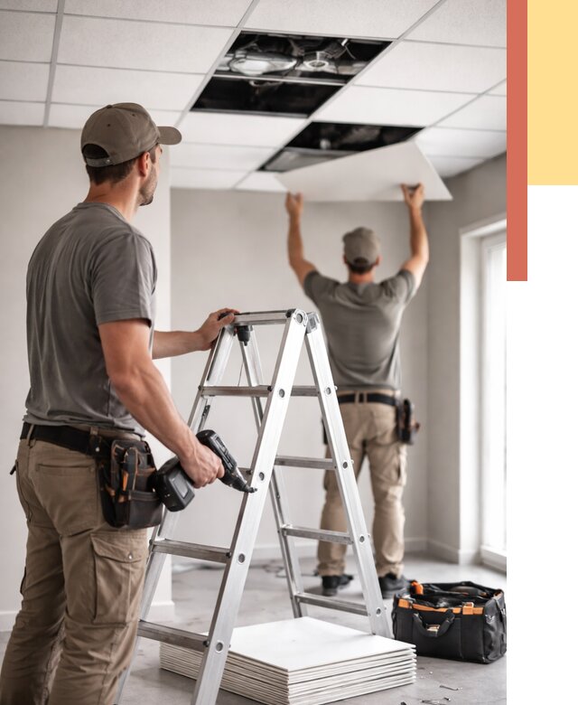 Обслуживание подвесного потолка в Вологде от 3595 руб. — быстро и недорого | ОТДЕЛОЧНИК-Вгд