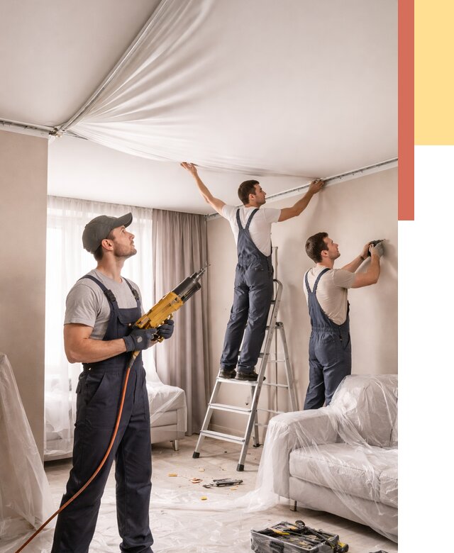 Установка натяжного потолка в Вологде от 4622 руб. | Быстро и недорого — ОТДЕЛОЧНИК-Вгд