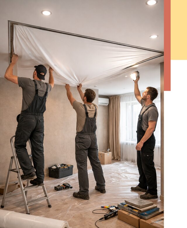 Монтаж ПВХ натяжного потолка в Вологде от 3595 руб. под ключ | ОТДЕЛОЧНИК-Вгд