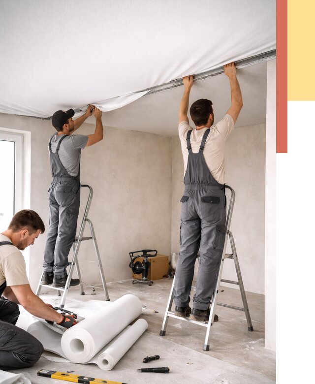 Монтаж тканевого натяжного потолка в Вологде от 3595 руб. под ключ | ОТДЕЛОЧНИК-Вгд