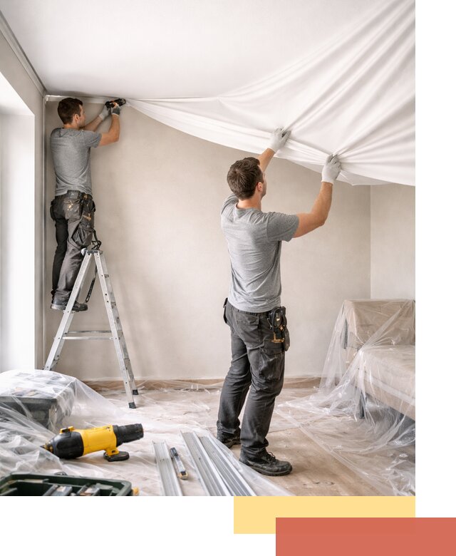 Монтаж тканевого натяжного потолка в Вологде недорого и быстро