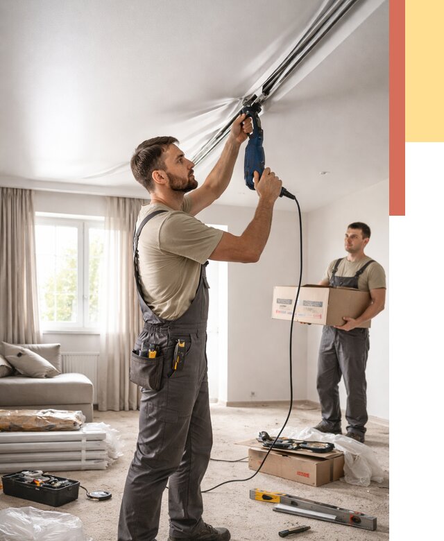 Монтаж сатинового натяжного потолка в Вологде от 3595 руб. | Быстро, недорого — ОТДЕЛОЧНИК-Вгд