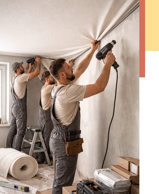 Монтаж фактурного натяжного потолка в Вологде от 770 руб. — ОТДЕЛОЧНИК-Вгд