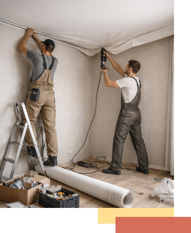 Монтаж цветного натяжного потолка в Вологде за один день