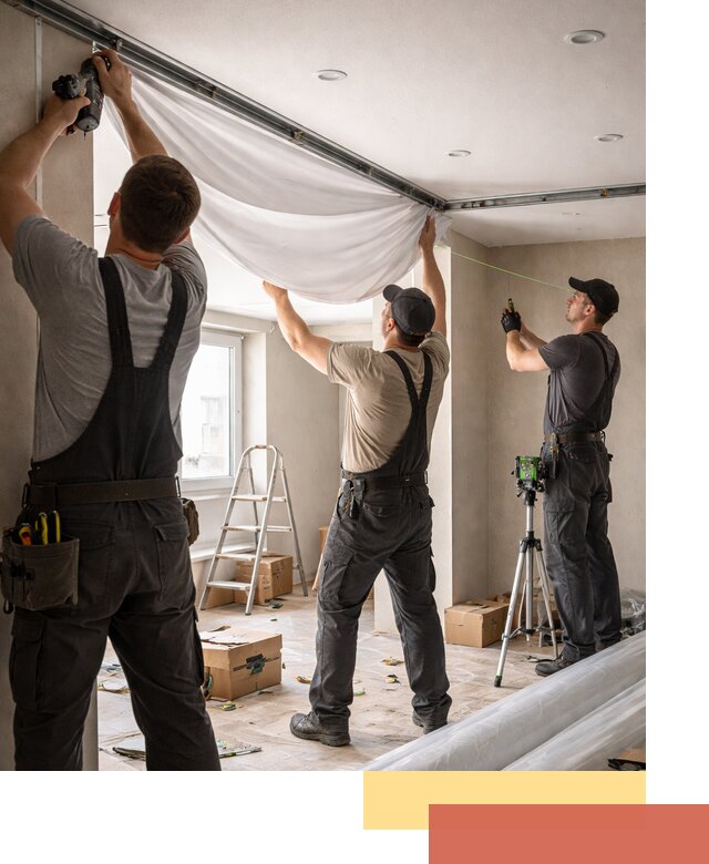 Монтаж парящего натяжного потолка под ключ в Вологде