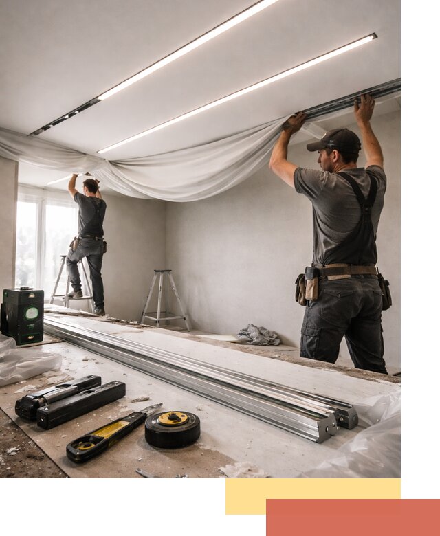 Монтаж натяжных потолков со световыми линиями в Вологде