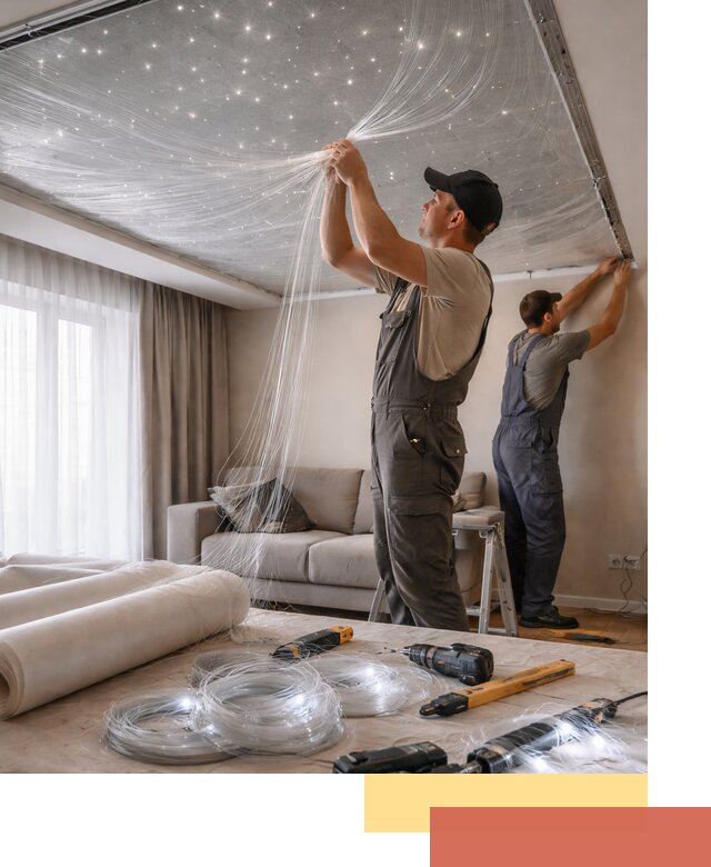 Монтаж натяжного потолка «Звездное небо» в Вологде