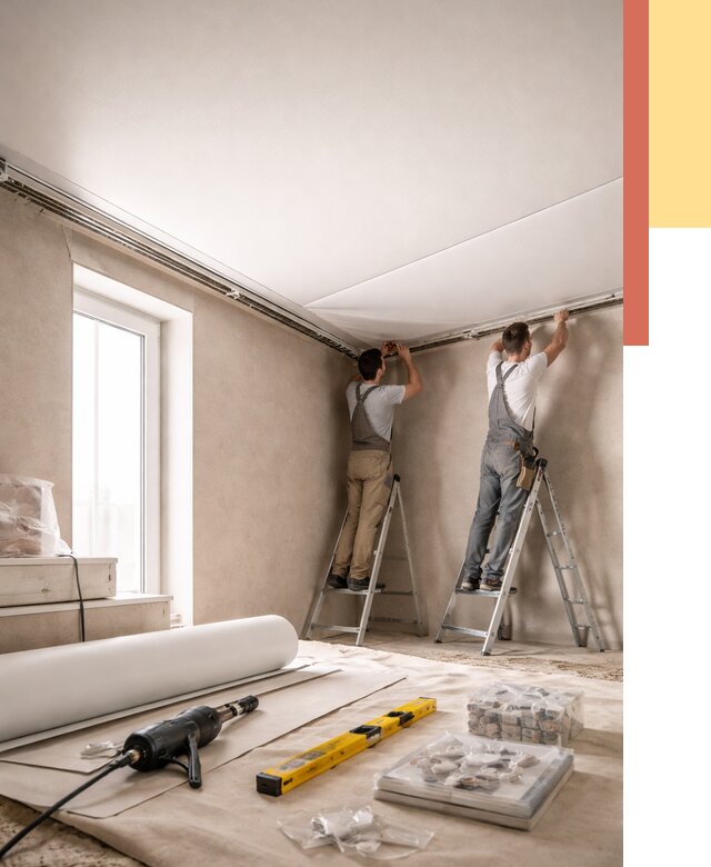 Монтаж натяжного потолка в спальне в Вологде от 3903 руб. под ключ | ОТДЕЛОЧНИК-Вгд