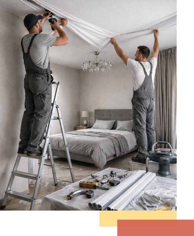 Монтаж натяжного потолка в спальне в Вологде