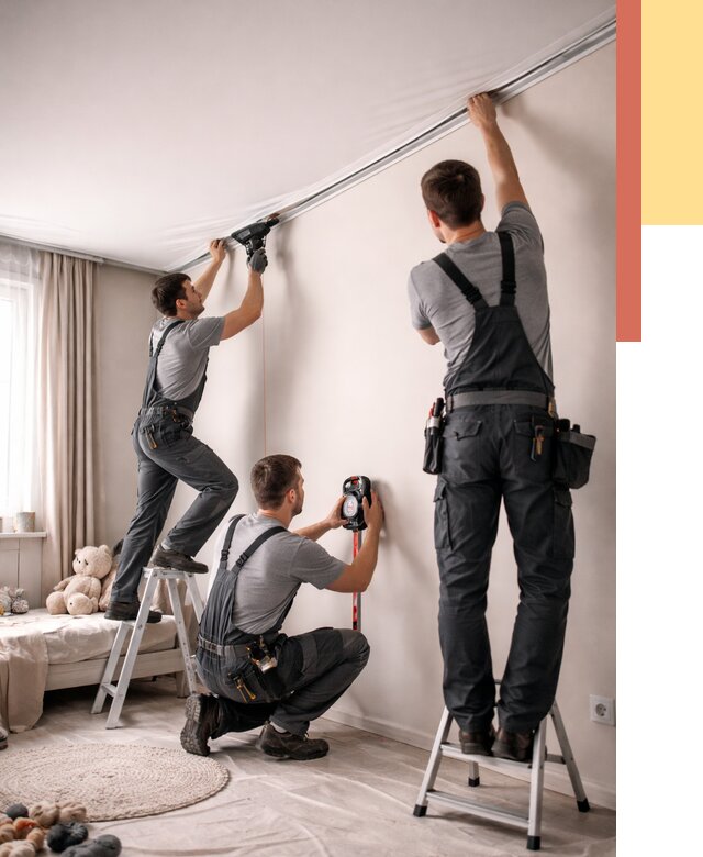 Монтаж натяжного потолка в детской в Вологде от 3595 руб. — быстро и недорого | ОТДЕЛОЧНИК-Вгд