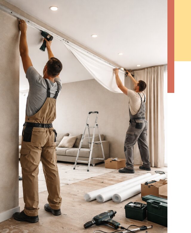 Монтаж натяжного потолка в гостиной в Вологде от 565 руб. | ОТДЕЛОЧНИК-Вгд