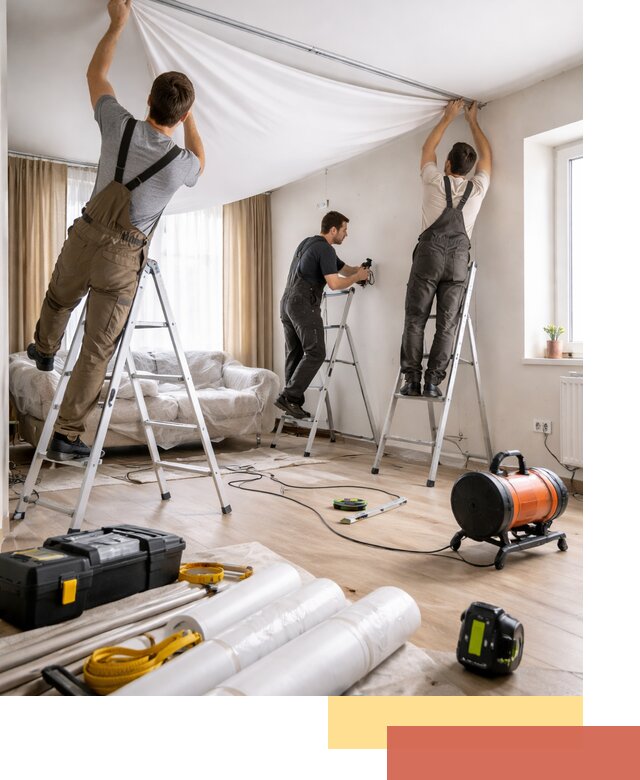 Монтаж натяжного потолка в гостиной в Вологде