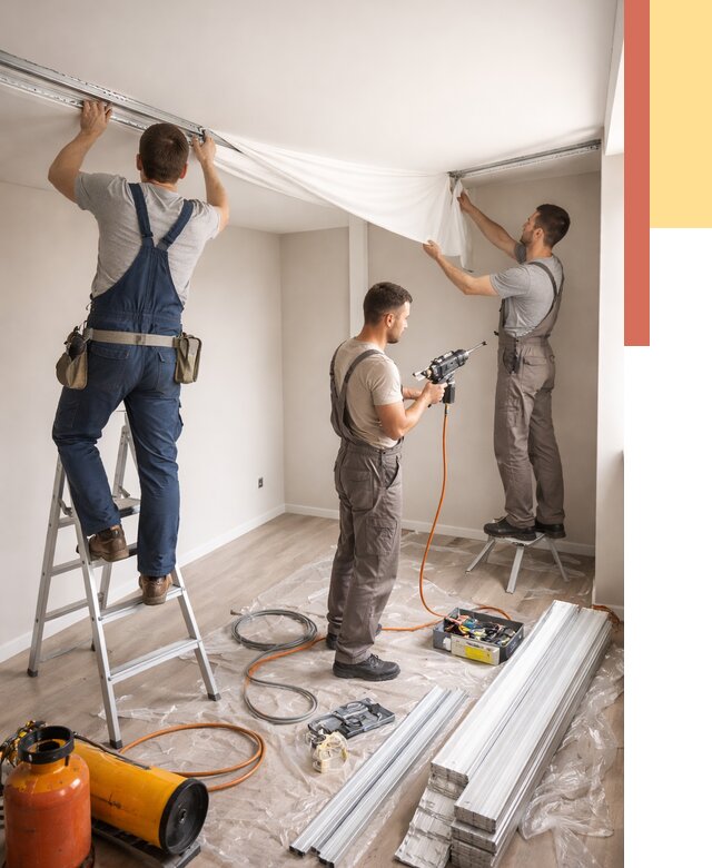 Монтаж натяжного потолка в студии в Вологде от 5650 руб. — быстро и недорого | ОТДЕЛОЧНИК-Вгд