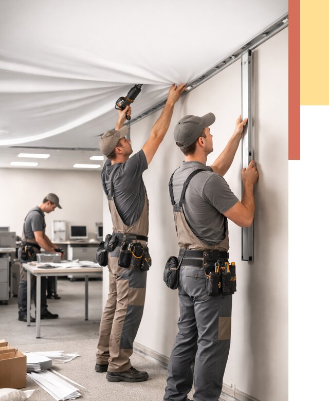 Монтаж натяжного потолка в офисе в Вологде от 462 руб/м² — быстро и недорого | ОТДЕЛОЧНИК-Вгд