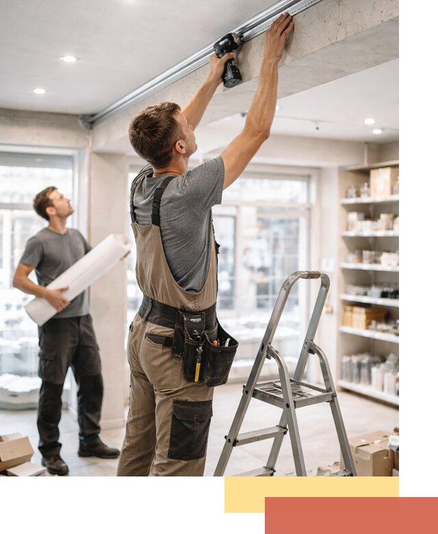 Монтаж натяжных потолков в магазине в Вологде