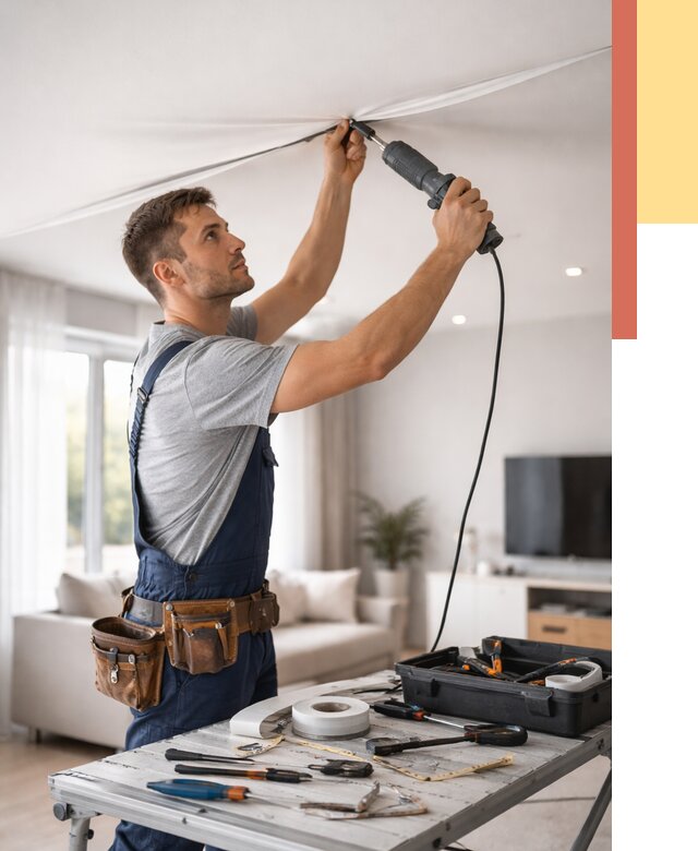 Ремонт натяжных потолков в Вологде от 9758 руб. под ключ — ОТДЕЛОЧНИК-Вгд