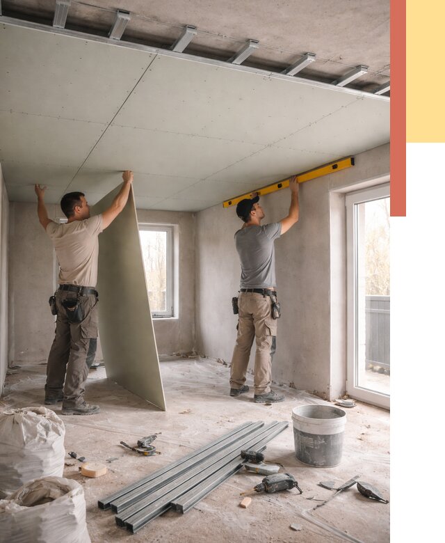 Одноуровневый потолок из гипсокартона в Вологде от 770 руб. — монтаж под ключ | ОТДЕЛОЧНИК-Вгд