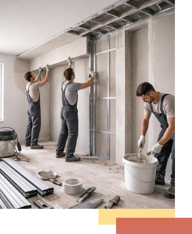 Монтаж потолка из гипсокартона с нишей в Вологде