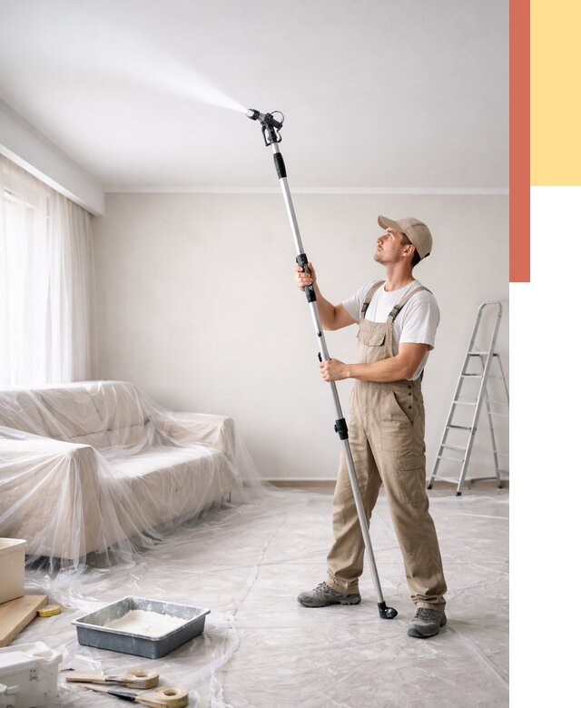 Покраска потолка краскопультом в Вологде от 4622 руб. быстро и недорого | ОТДЕЛОЧНИК-Вгд